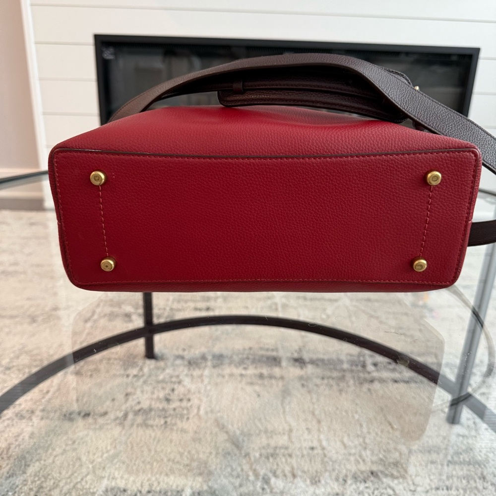 Coach Red Pebble Leather Shoulder Bag with Gold-Tone Hardware - Picture 7 of 10